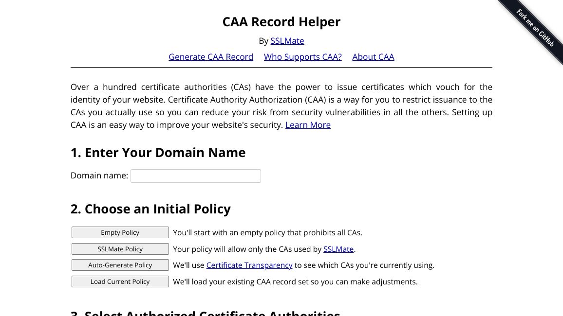 Screenshot of CAA Record Helper