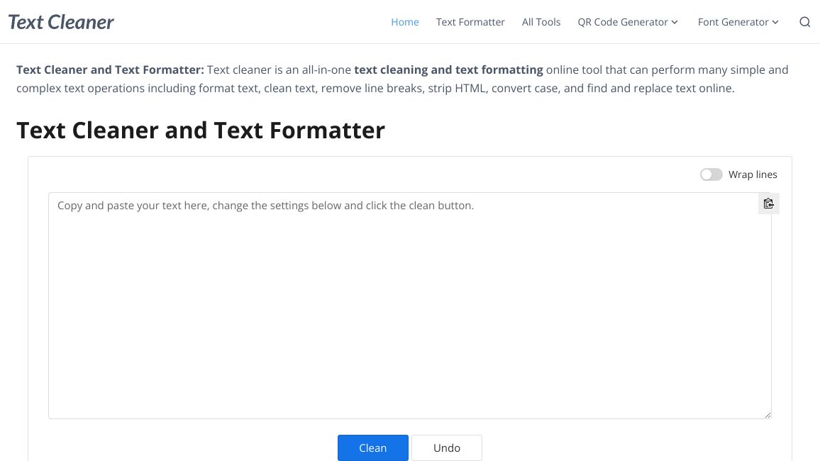 Screenshot of Text Cleaner