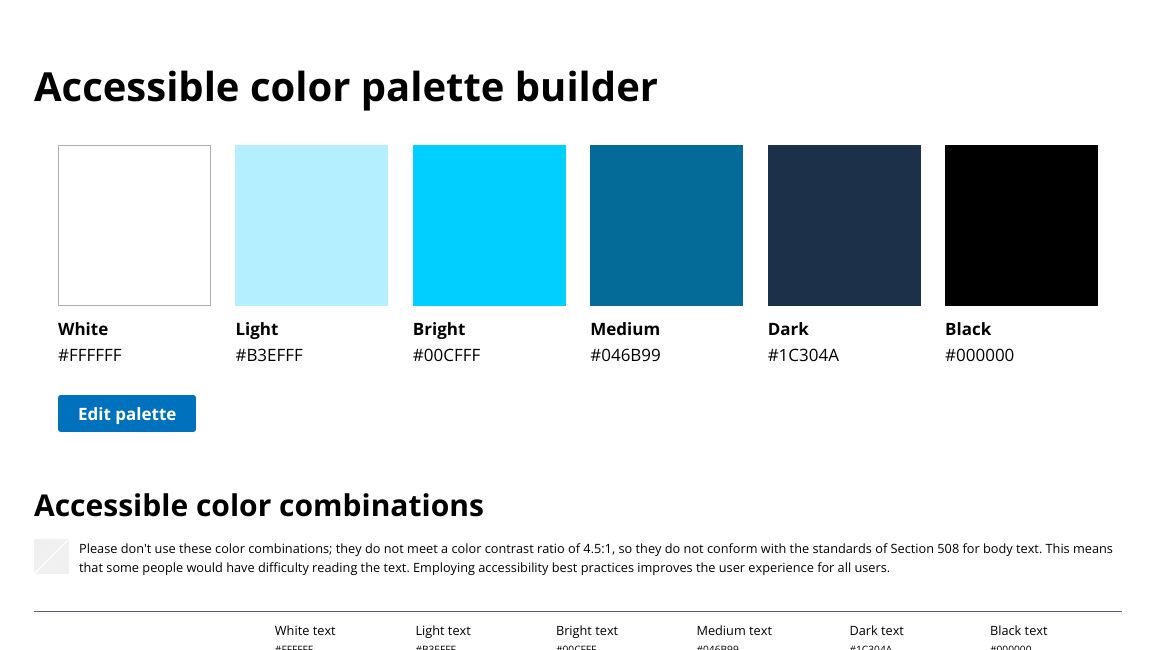 Screenshot of Accessible color palette builder