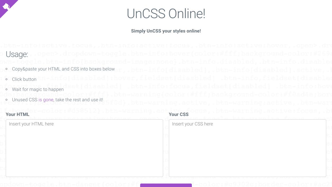 Screenshot of unCSS