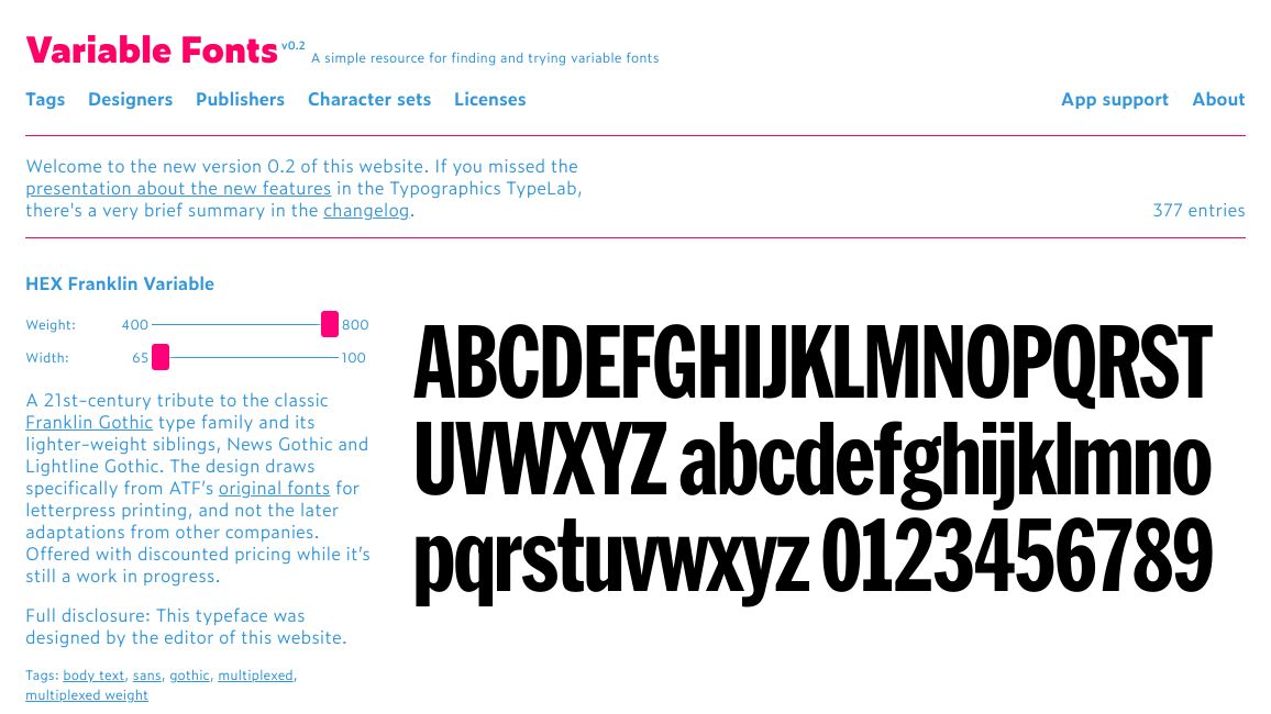 Screenshot of Variable Fonts