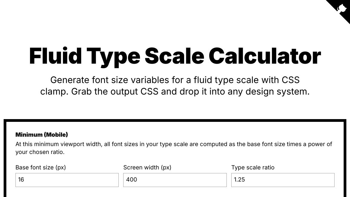 Screenshot of Fluid Type Scale Calculator