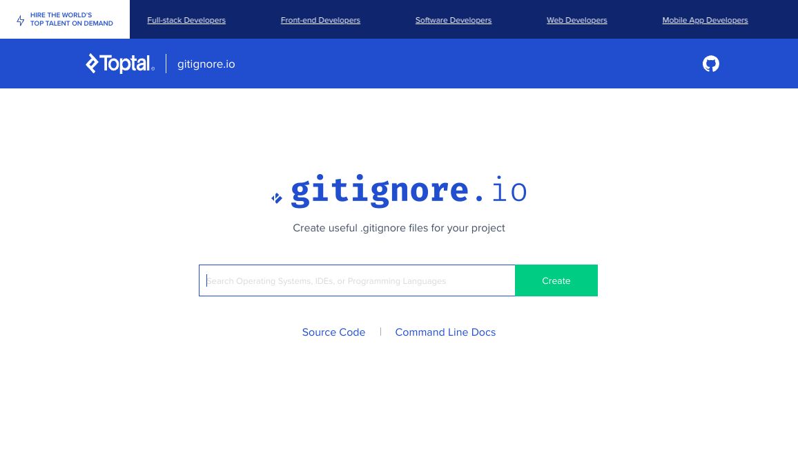 Screenshot of gitignore.io