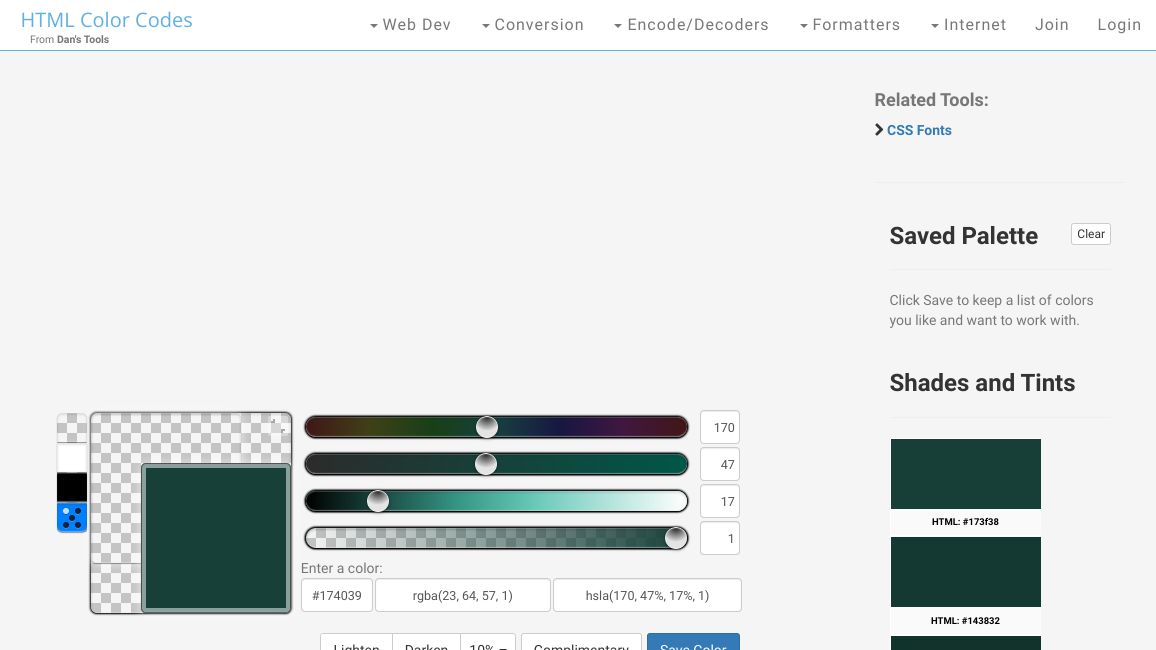 Screenshot of HTML Color Codes