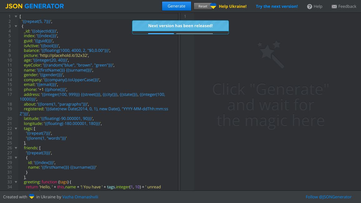 Screenshot of JSON Generator