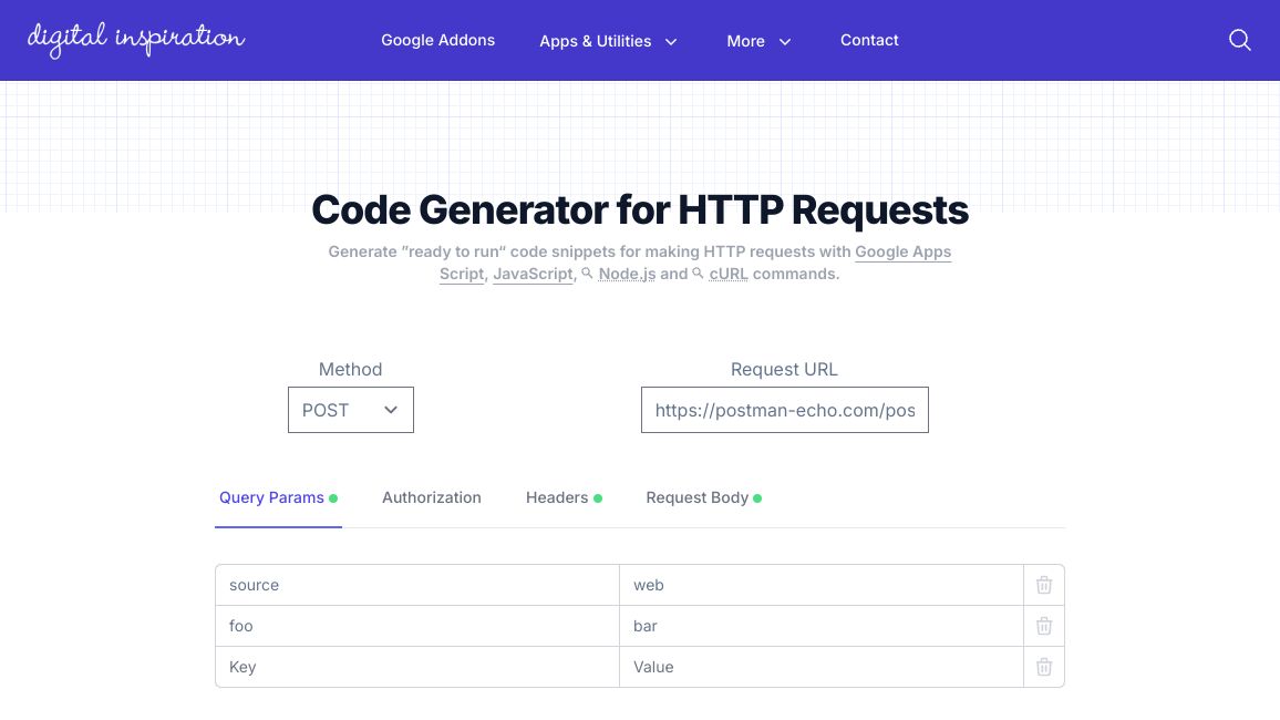 Screenshot of Code Generator for HTTP Requests