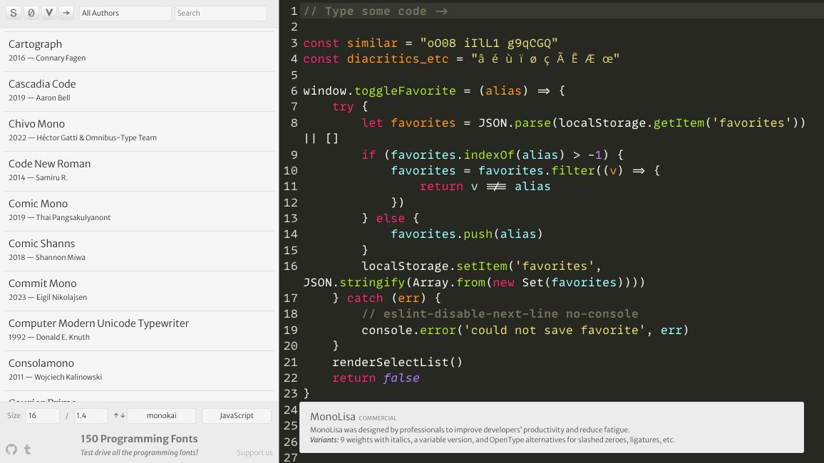 Screenshot of programming-fonts