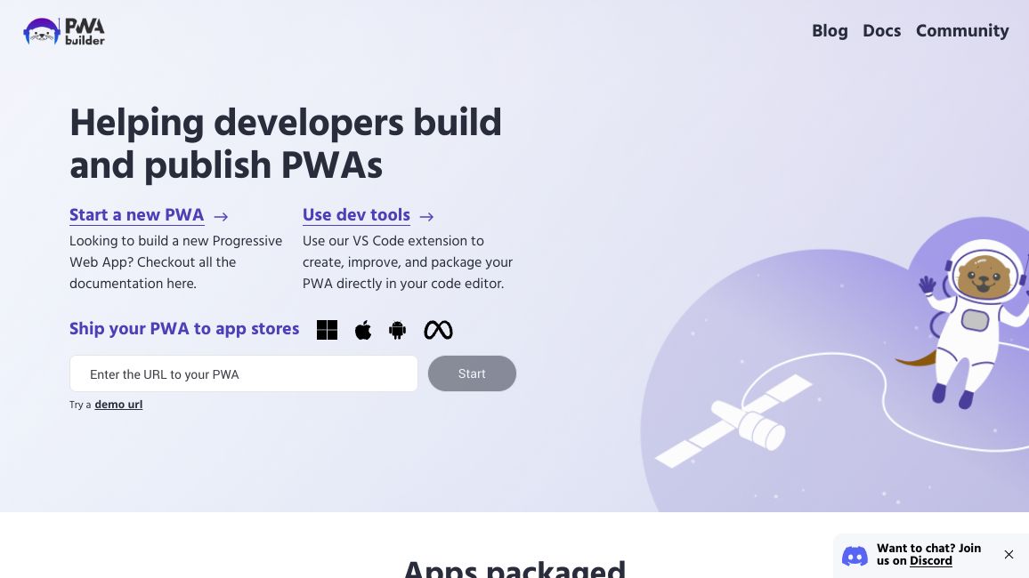 Screenshot of PWA builder