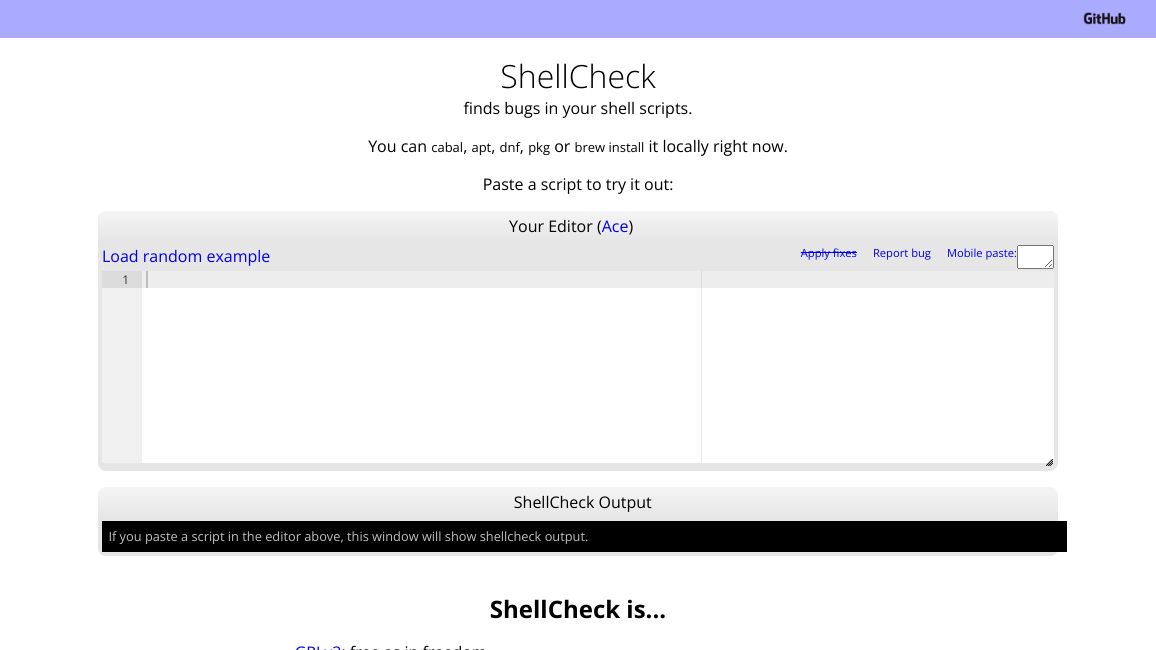 Screenshot of ShellCheck