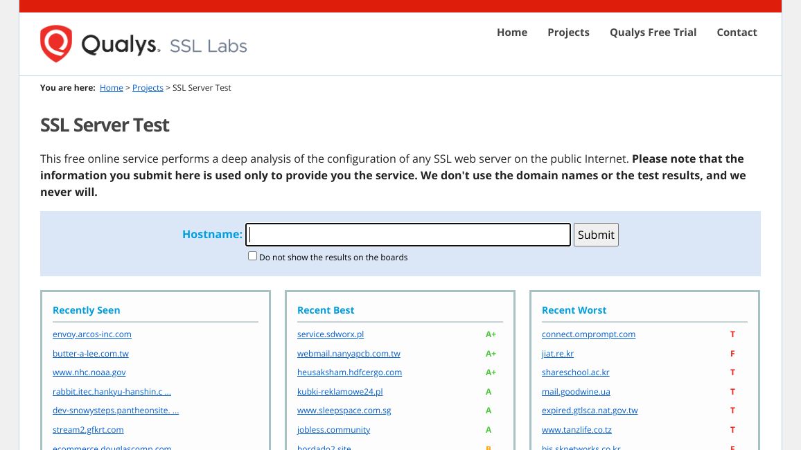 Screenshot of SSL Server Test