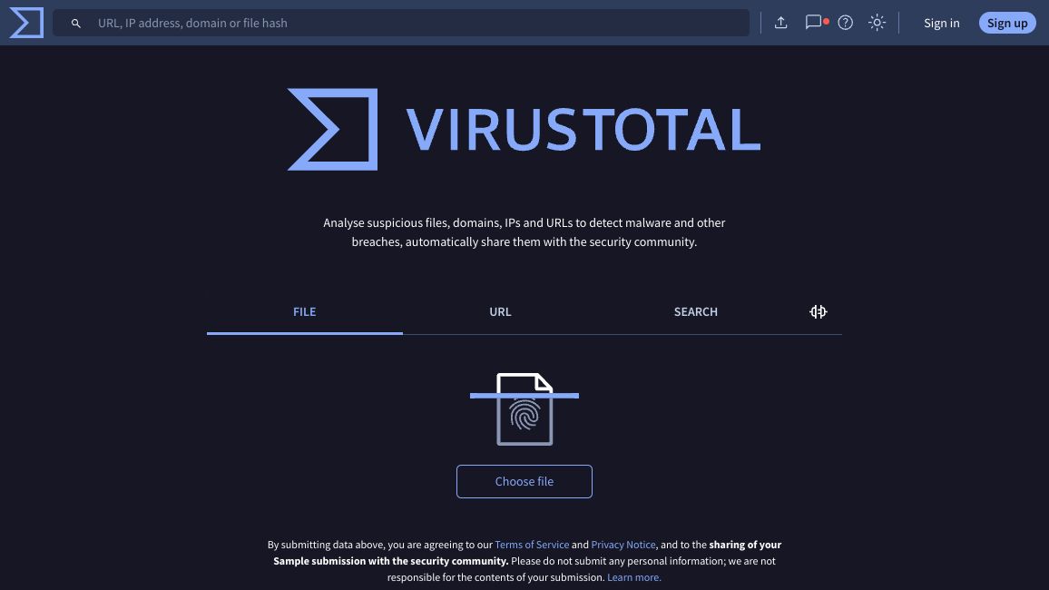 Screenshot of VirusTotal